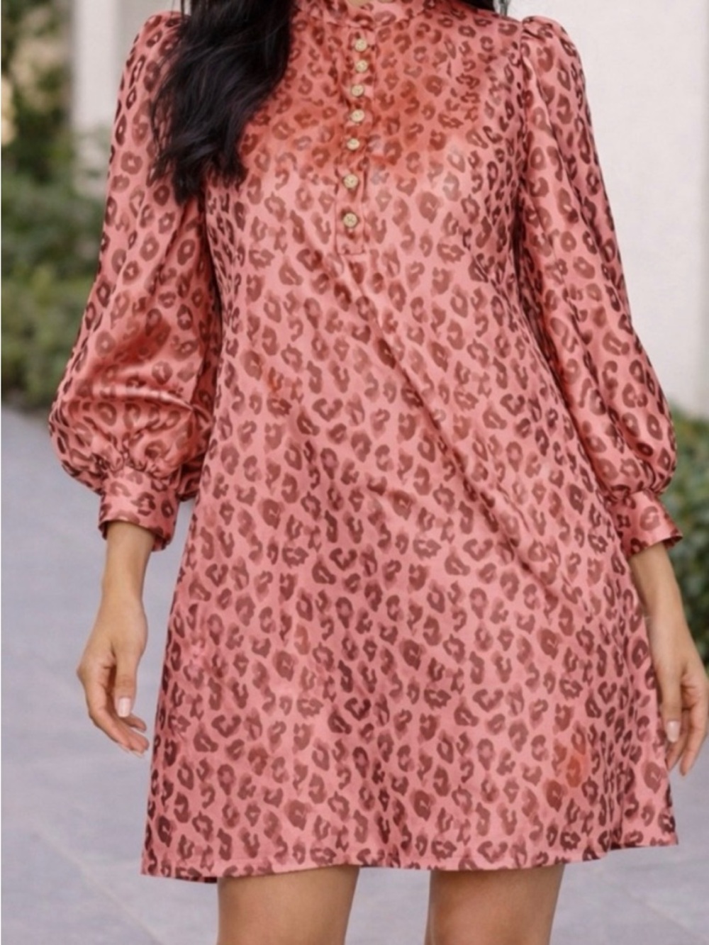 Jade Coral Pink Leopard Print Button-Front Mini Dress with Pockets